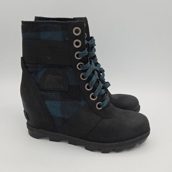 Sorel Women's Size 6 Lexi Hidden Wedge Boots Blue Plaid Waterproof Lace Up EUC - Picture 7 of 10